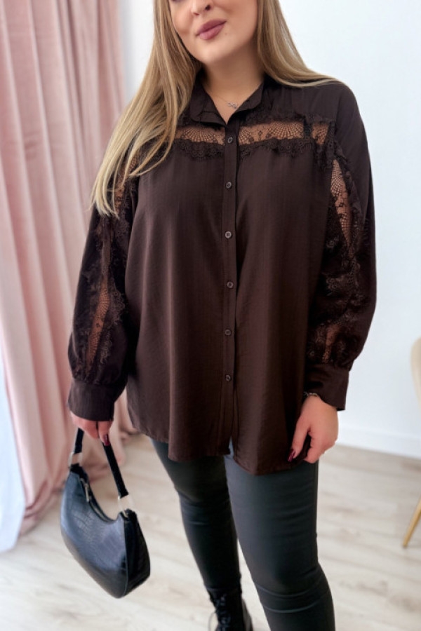 Koszula oversize z koronką lace dream - czekolada