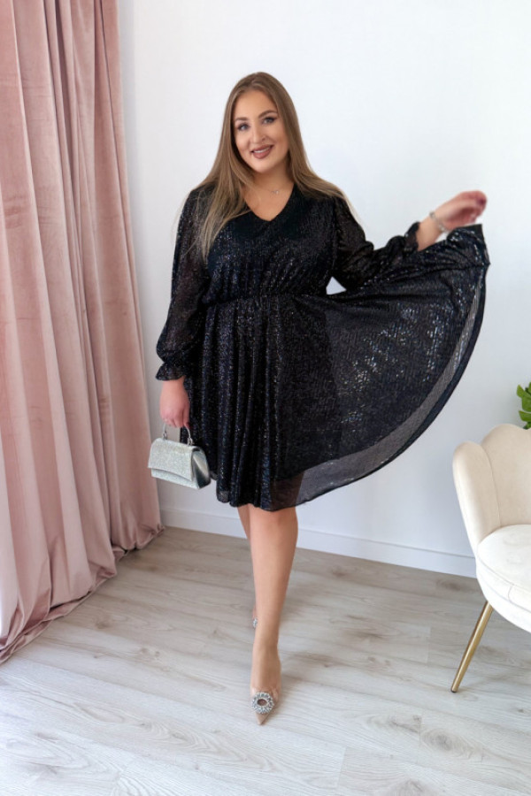 Sukienka krótka cekinowa z dekoltem v glam star - czarna