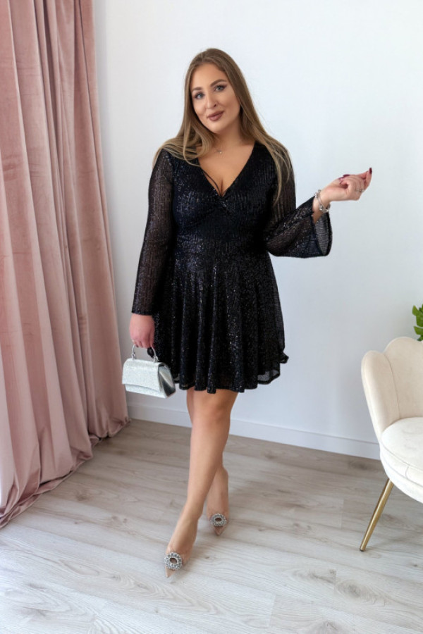 Sukienka krótka cekinowa z dekoltem v ala kokardką queen - czarna