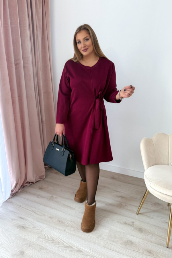 Sukienka dresowa masełkowa z wiązaniem na kokardkę comfy - bordo