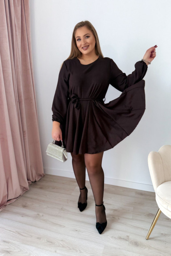 Sukienka rozkloszowana z wiązaniem nina - czekolada