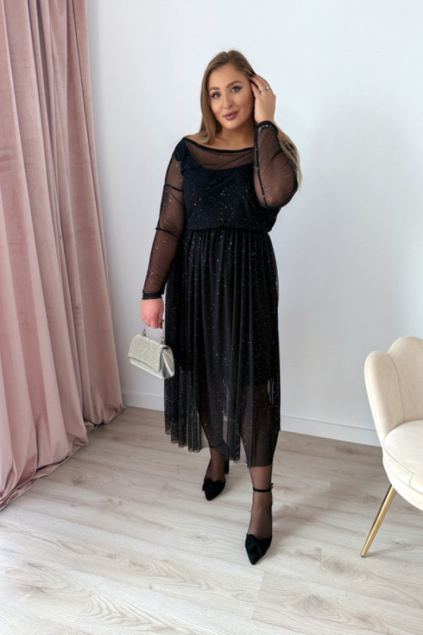 Sukienka siateczkowana ze srebrnymi drobinkami fairy moment - czarna