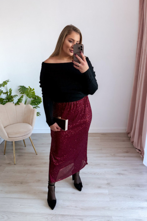 Spódnica midi cekinowa z rozcięciem na nodze luxe - bordo