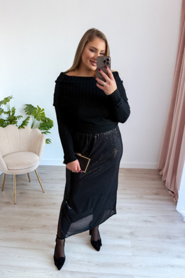 Spódnica midi cekinowa z rozcięciem na nodze luxe - czarna