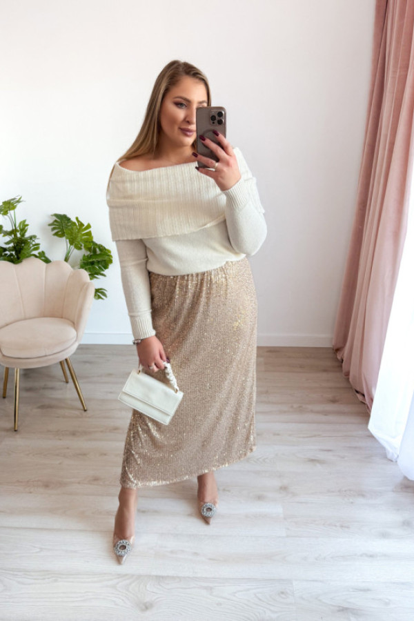 Spódnica midi cekinowa z rozcięciem na nodze luxe - złota