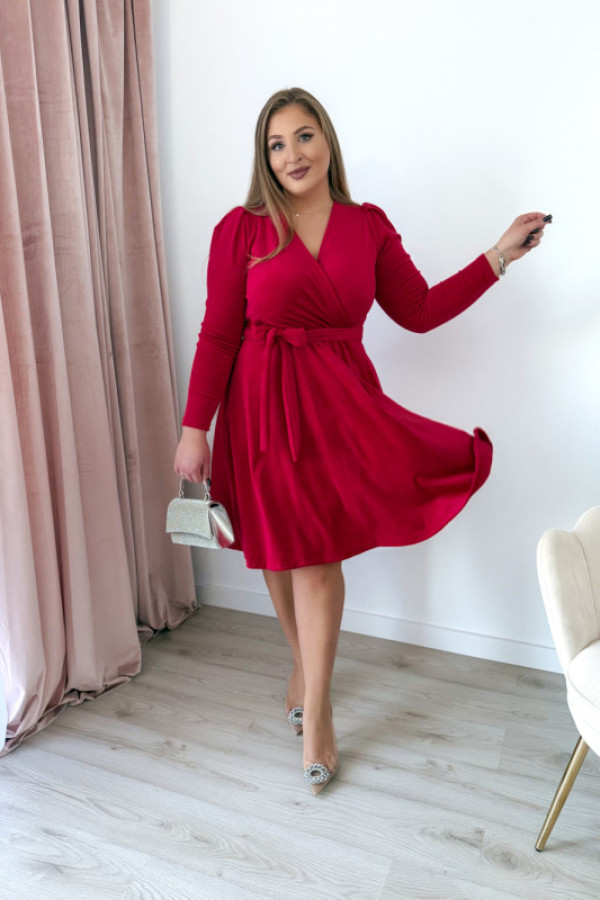 Sukienka welurowa z delikatnymi bufkami marilyn - czerwona