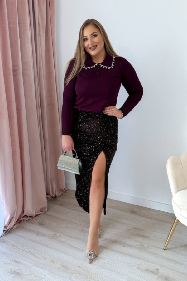 Sweter z ozdobionym kołnierzykiem arden - śliwka