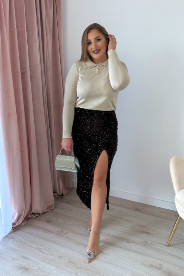 Sweter z ozdobionym kołnierzykiem arden - krem