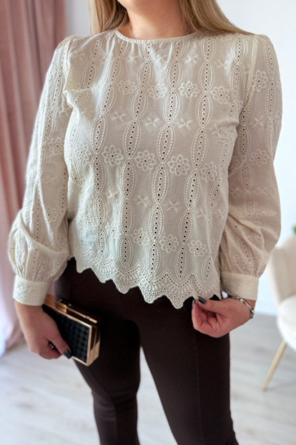 Koszula wyszywana z falbanką amelie - krem