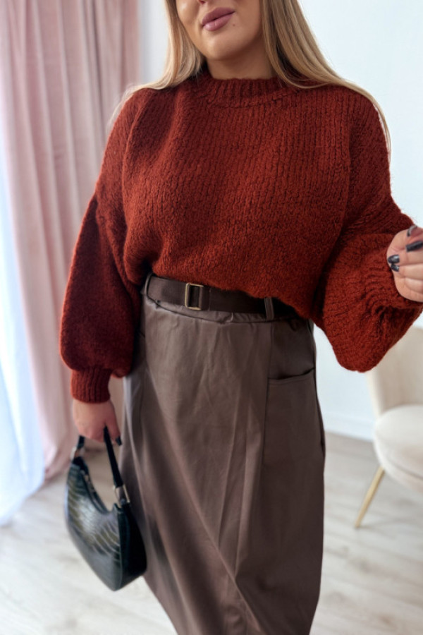 Sweter oversize z wełną i szerokimi rękawami pippi - teraccota