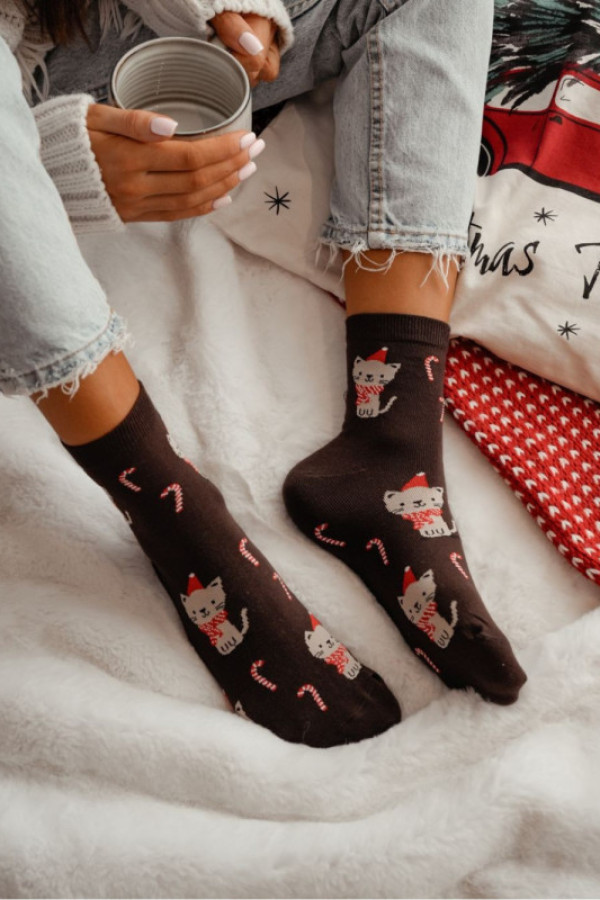 Skarpetki damskie świąteczne kotek