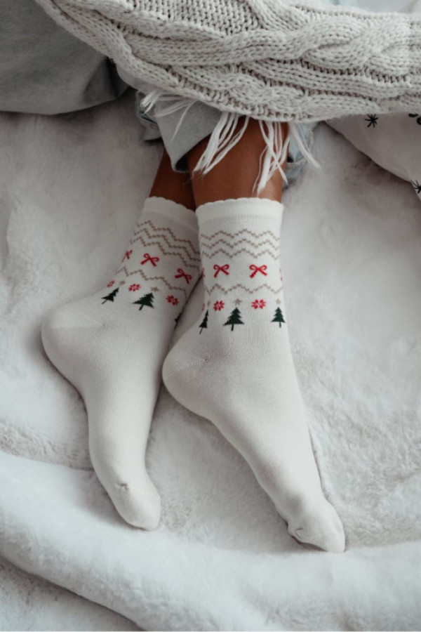 Skarpetki damskie świąteczne z lurexem - ecru