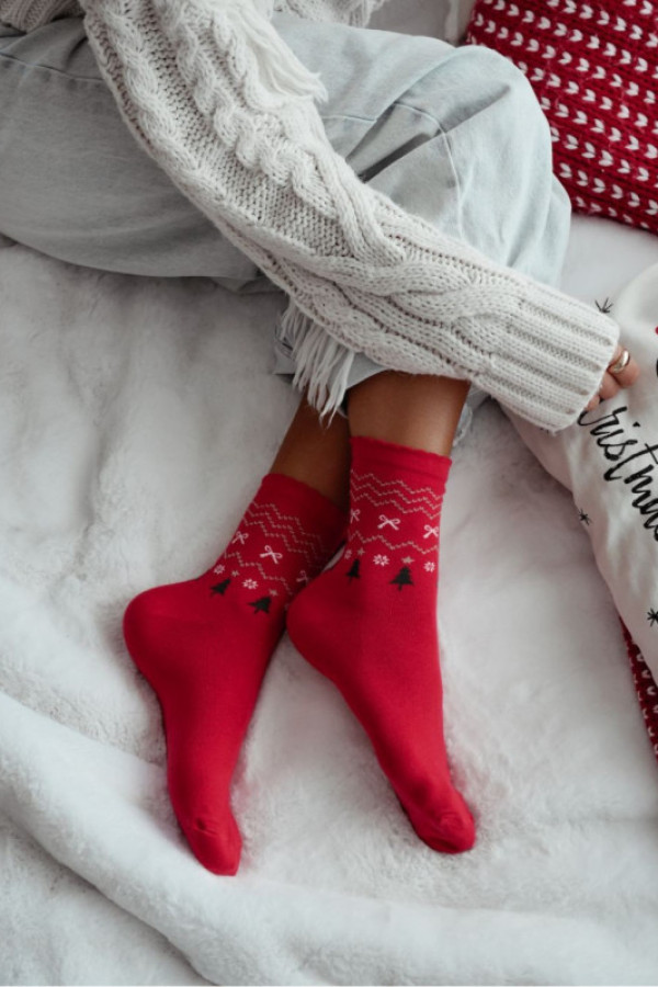 Skarpetki damskie świąteczne z lurexem - czerwone