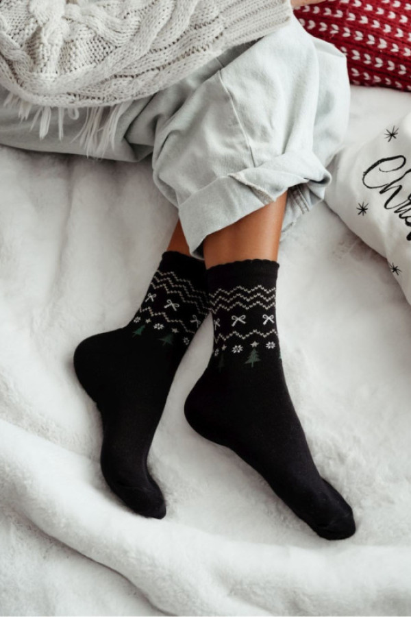 Skarpetki damskie świąteczne z lurexem - czarne