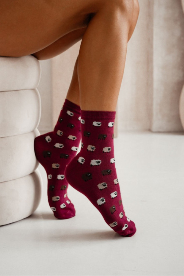 Skarpetki damskie owieczki - bordo