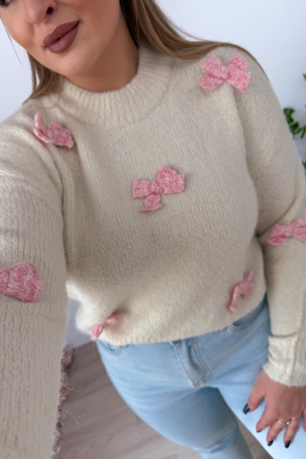Sweterek z kokardeczkami coccarda - kremowy
