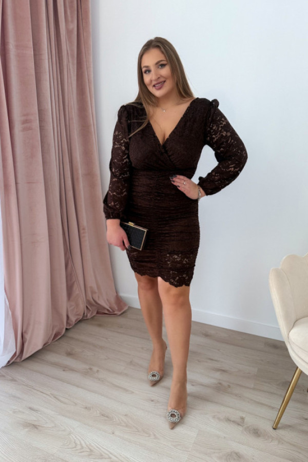 Preorder sukienka krótka marszczona koronkowa reflection - czekolada (dostawa ok. 10.12)
