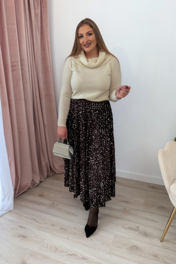 Spódnica maxi błyszcząca cekinowa shine - czekoladowa