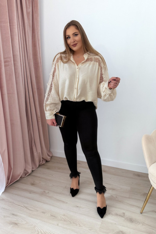 Legginsy z wysokim stanem z koronką na nogawce detail leggings - czarne