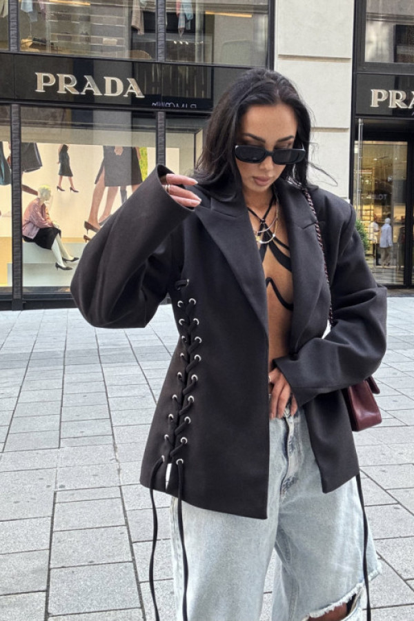 Czarna marynarka premium z wiązaniem la milla