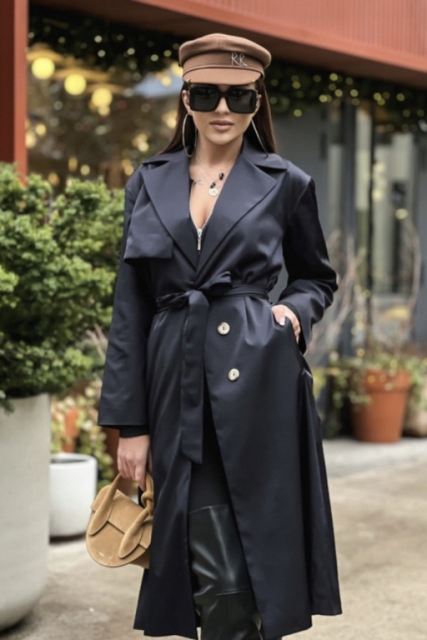 Granatowy płaszcz trencz cocomore