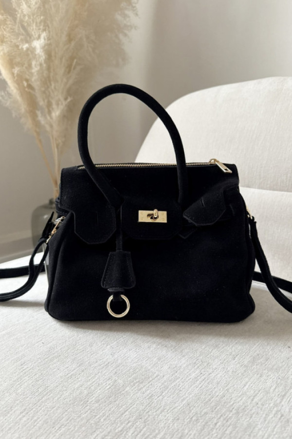 Skórzana zamszowa torebka hermina czarna laura biaggi