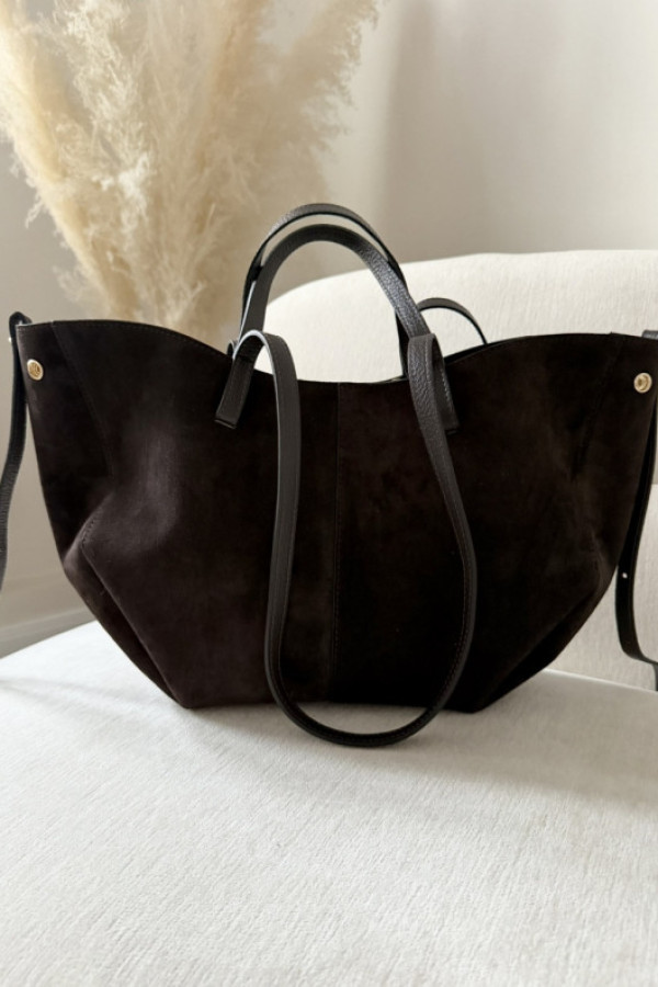 Skórzana zamszowa torebka lena czekolada laura biaggi