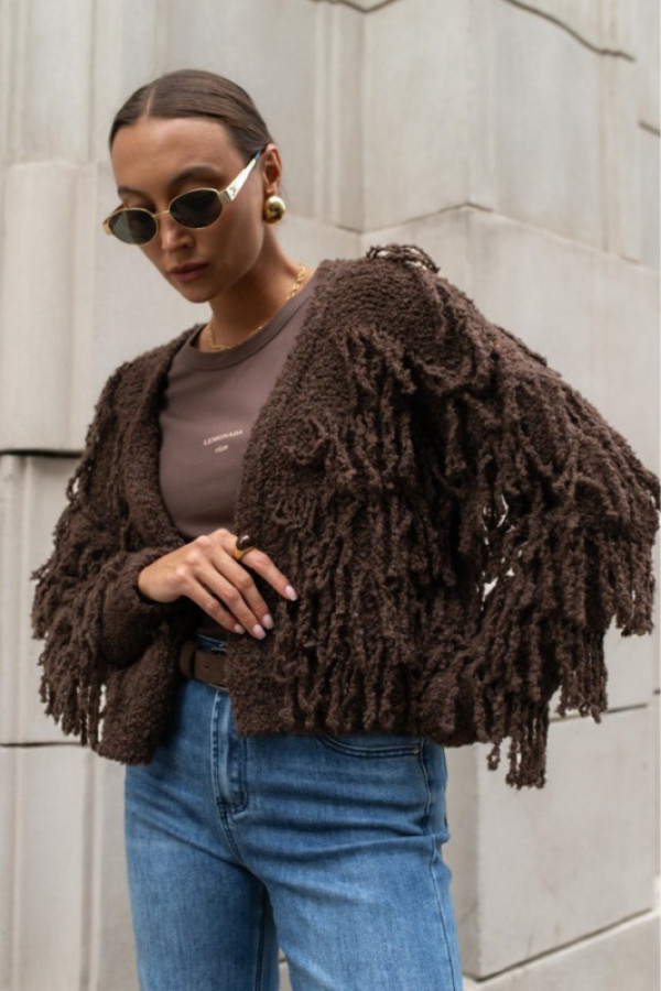 Sweter narzutka lemonada z dodatkiem wełny| gorzka czekolada