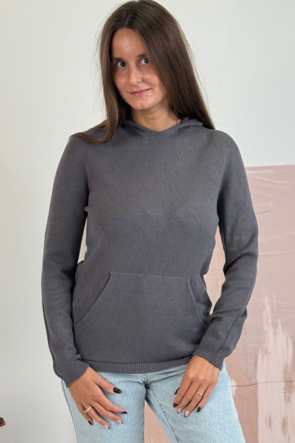 Wiskozowy sweter lemonada z kapturem| grafit