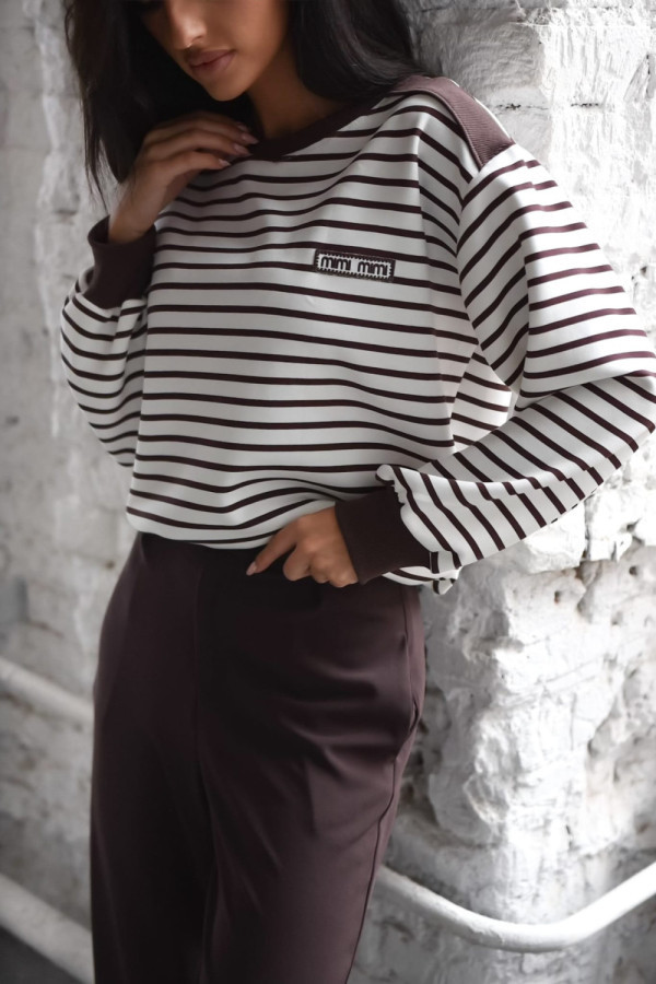 Bluza mimi w czekoladowe paseczki z materiału typu masełko