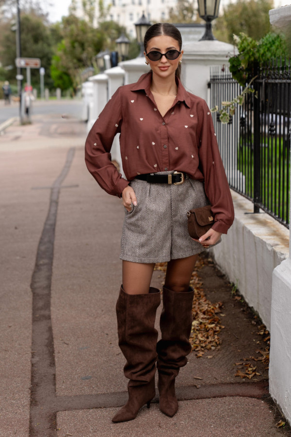 Wiskozowa koszula amore| mleczna czekolada