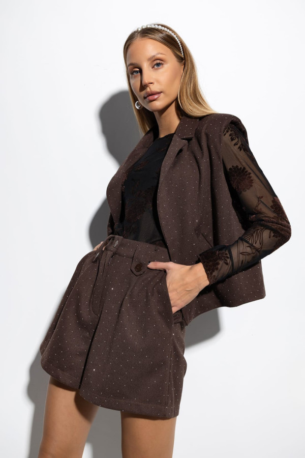 Wełniane spodenki elodie glam z cyrkoniami| czekolada