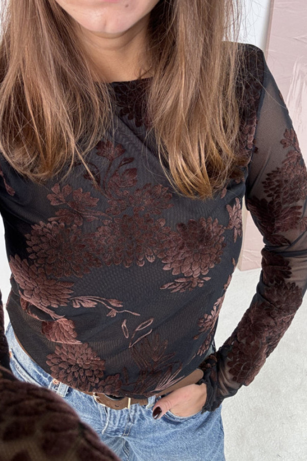 Siateczkowa bluzka print flock|black