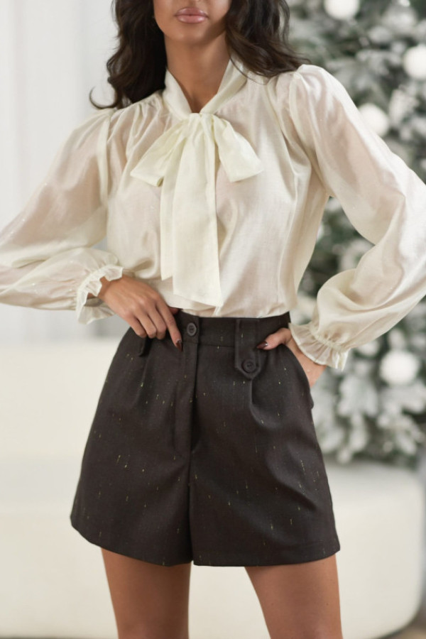 Wiskozowa koszula elegance bow z lekkim połyskiem| cream