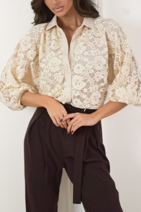 Bawełniana koronkowa koszula julia|cream