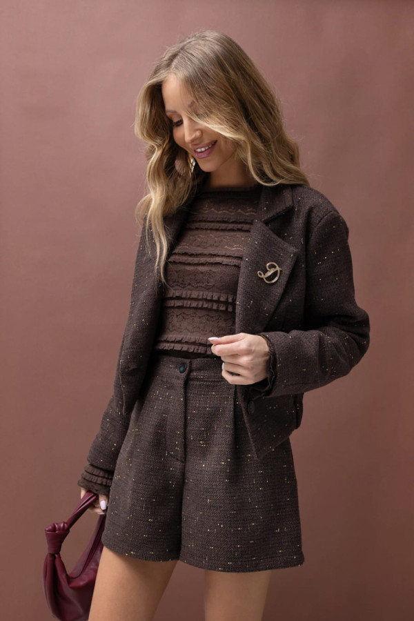 Wełniana marynarka jacquard gold| czekolada