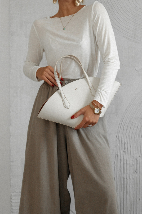 Bluzka city code z domieszką kaszmiru z kolekcji basic - śmietankowa