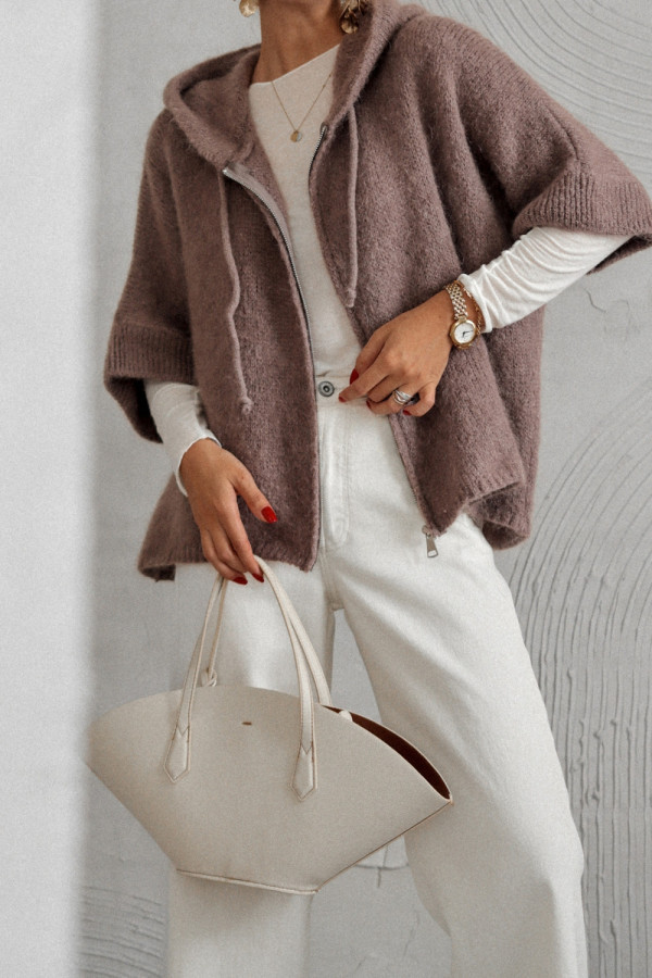 Moherowy sweter sidewalk flow z kapturem mokka