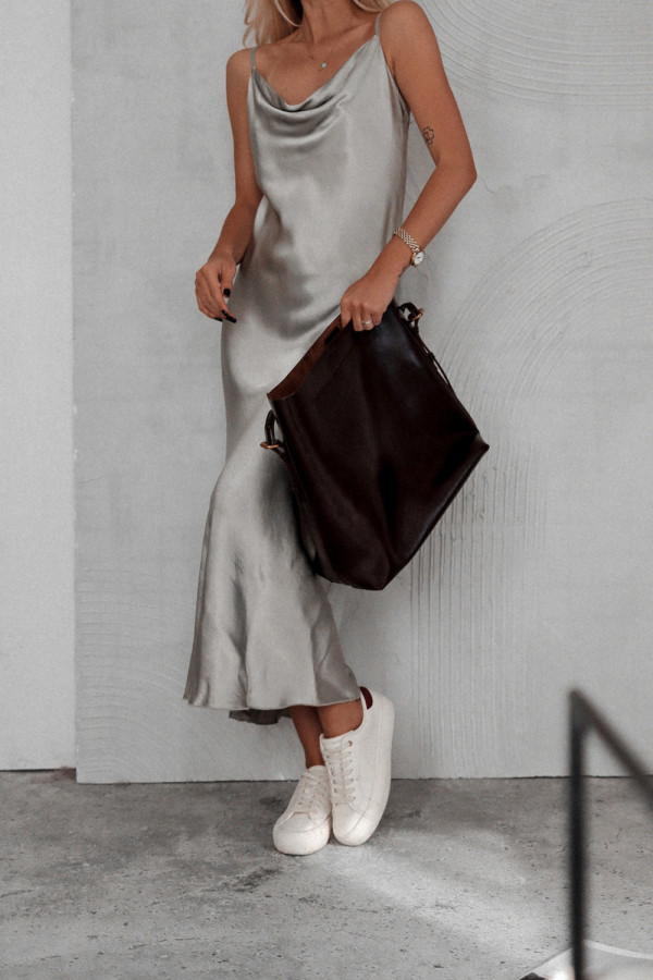 Sukienka palm avenue o satynowym wykończeniu szara - wiskoza