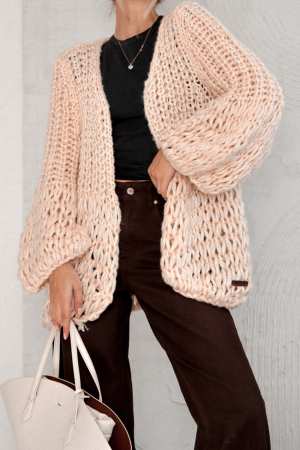 Kardigan vento di positano z poszerzanym rękawem ecru