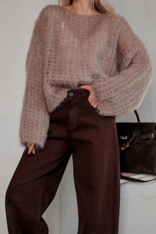 Sweter concrete hug o kroju oversize - kid moher taupe