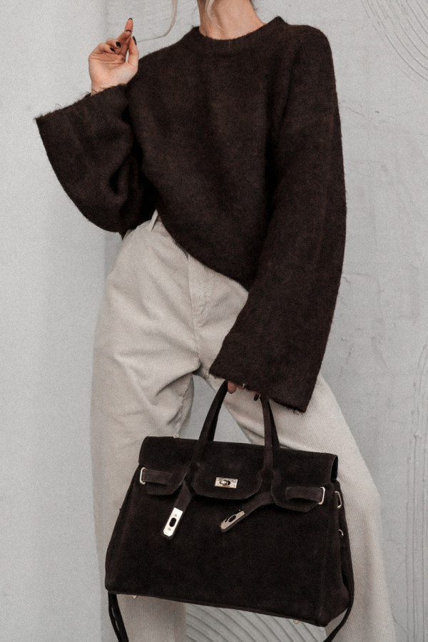 Sweter subway soul z poszerzanym rękawem czekoladowy