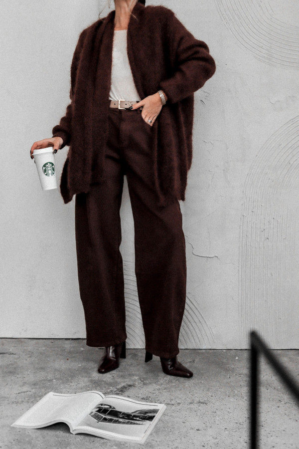 Kardigan rooftop chill z szalem 80% moher - mleczna czekolada