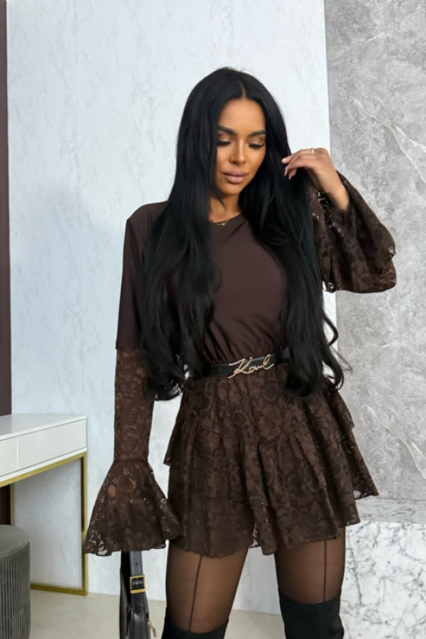 Brązowy damski kombinezon z koronką lace