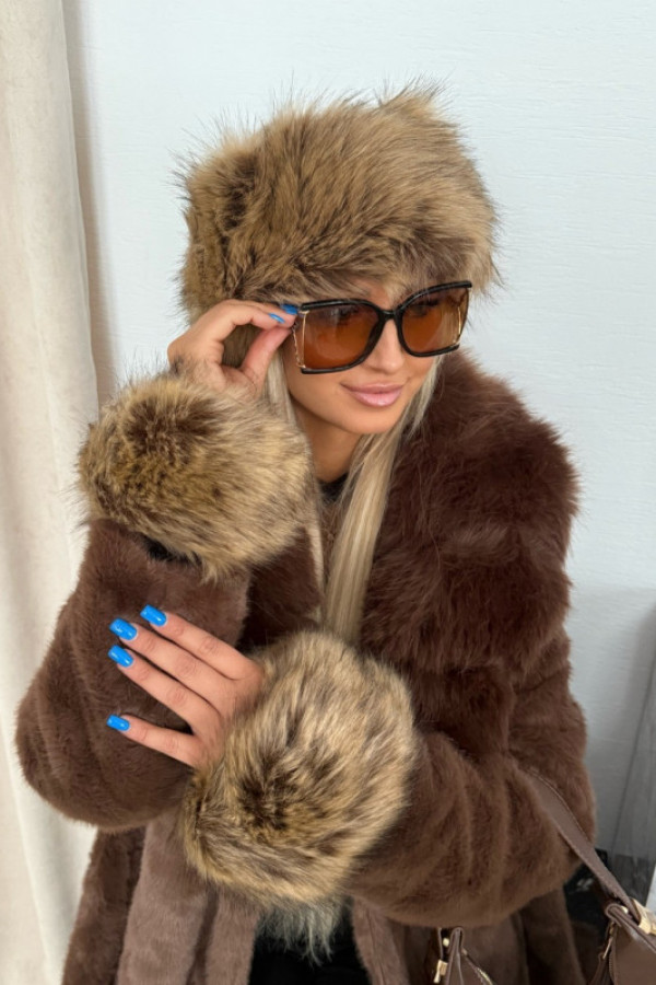 3- częściowy komplet futerkowych zimowych akcesoriów brązowy fancy