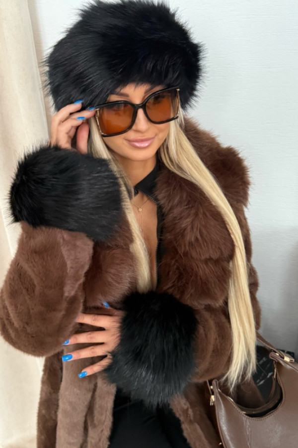 3- częściowy komplet futerkowych zimowych akcesoriów czarny fancy