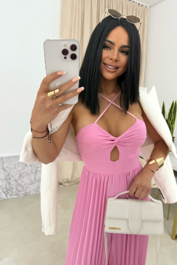 Kombinezon z plisowaniem na ramiączkach różowy pure