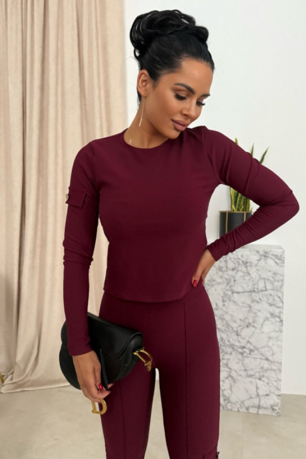 Top prążkowany z kieszonką na boku bordowy kamila