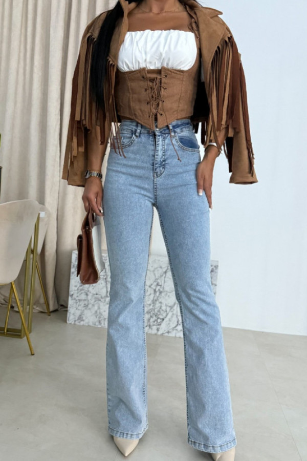 Spodnie dzwony o klasycznym kroju niebieskie doris