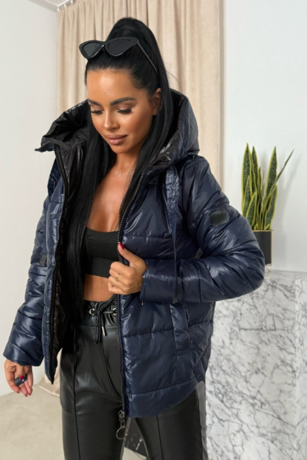 Kurtka damska pikowana z kapturem granatowa camila